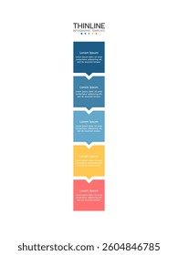 5 Elements placed in vertical row. Concept of 5 successive steps of project development process. Flat infographic design template. Simple vector illustration for business analytics.
