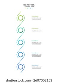 5 Elements placed in vertical row. Concept of 5 successive steps of project development process. Flat infographic design template. Simple vector illustration for business analytics.