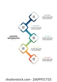 5 Elements placed in vertical row. Concept of 5 successive steps of project development process. Flat infographic design template. Simple vector illustration for business analytics.
