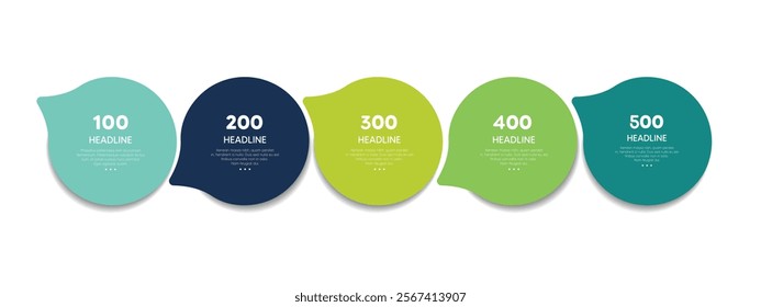 5 elements scheme, diagram. Five empty connected circles. Infographic template.