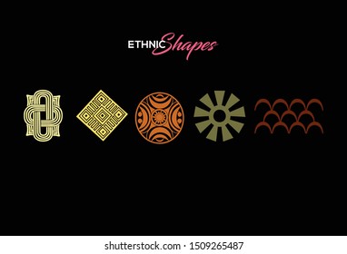5 Ethnic geometry icon abstract shapes.