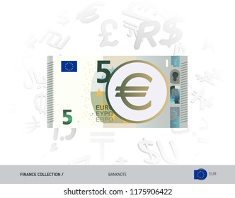 5 Euro Banknote. Flat style vector illustration isolated on currency background. Finance concept.