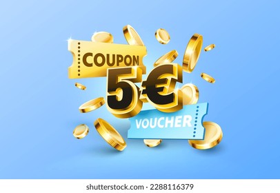 5 euro coupon gift voucher, cash back banner special offer. Vector illustration