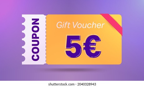 5 euro coupon promotion sale for website, internet ads, social media.Big sale and super sale coupon code euro 5 discount gift voucher coupon vector illustration summer offer ends weekend