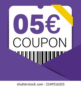 5 Euro Coupon promotion sale for a website, internet ads, social media gift 5 off discount voucher. Big sale and super sale coupon discount. Price Tag Mega Coupon discount with vector illustration.