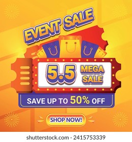 5 5 EVENTO MEGA VENTA DÍA DE COMPRAS 50 POR CIENTO DE ANTECEDENTES MEDIOS SOCIALES