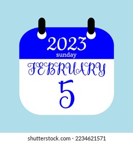 5 February 2023. Icon calendar day. Days of the year. Vector illustration sign label. Paper Calender design background.