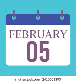 5 February Calendar. Blue Background. Vector Calendar.
