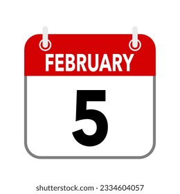 5 February, calendar date icon on white background.