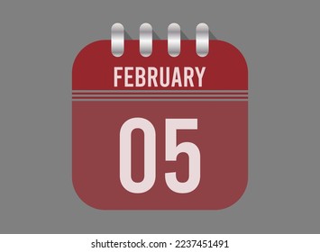 5 February calendar icon. Page vector for calendar on February days. Red design with dark background