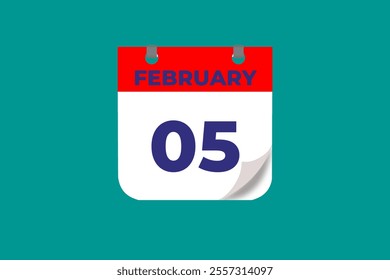 5 February calendar icon text page monthly web design on red, and blue background vector, icon, or illustration with the month of February 5