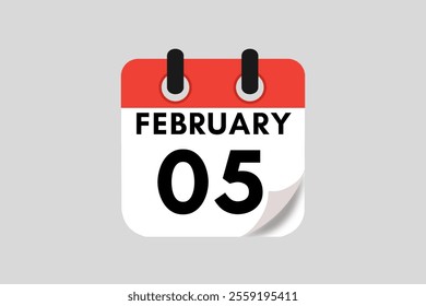 5 February calendar icon text page monthly web design on red, white, black and ash background vector, icon, or illustration with the month of February 5