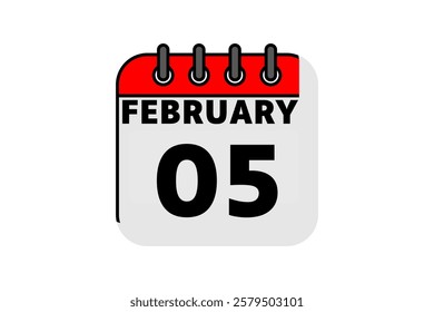 5 February calendar icon text page monthly web design on red, black and white background vector, icon, or illustration with the month of February 5