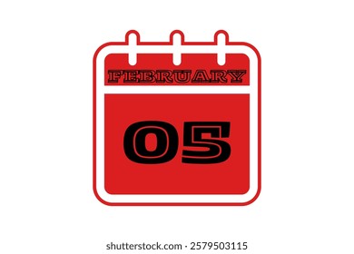 5 February calendar icon text page monthly web design on red, black and white background vector, icon, or illustration with the month of February 5