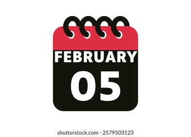 5 February calendar icon text page monthly web design on red, black and white background vector, icon, or illustration with the month of February 5