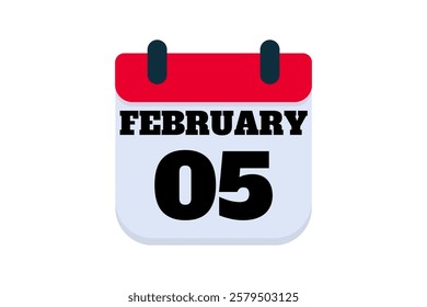 5 February calendar icon text page monthly web design on red, black and white background vector, icon, or illustration with the month of February 5