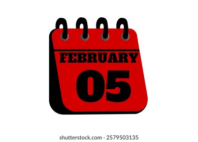 5 February calendar icon text page monthly web design on red, black and white background vector, icon, or illustration with the month of February 5