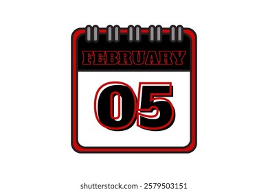 5 February calendar icon text page monthly web design on red, black and white background vector, icon, or illustration with the month of February 5