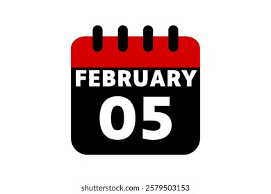 5 February calendar icon text page monthly web design on red, black and white background vector, icon, or illustration with the month of February 5