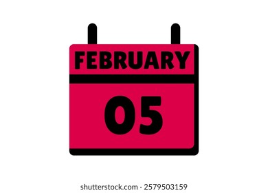 5 February calendar icon text page monthly web design on red, black and white background vector, icon, or illustration with the month of February 5