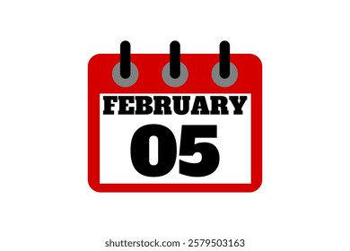 5 February calendar icon text page monthly web design on red, black and white background vector, icon, or illustration with the month of February 5