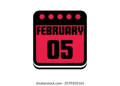 5 February calendar icon text page monthly web design on red, black and white background vector, icon, or illustration with the month of February 5