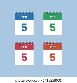 5 February  calendar reminder. 5th February  Date Month calendar icon design template.