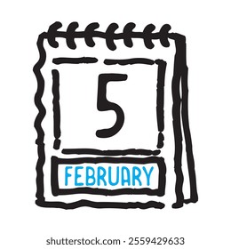 5 February date calendar - A simple yet elegant line art illustration of a date calendar captures the essence of organization and timekeeping. The clean lines and minimalistic design 