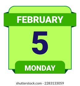 5 February, Monday. Date template. Useful design for calendar or event promotion. Vector illustration EPS 10 File. Isolated on white background. 