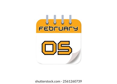 5 February month single day vector, illustration, calendar with yellow, black and white color background calendar February 5