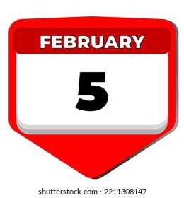 5 February vector icon calendar day. 5 date of February. Fifth day of February. 5th date number. 5 day calendar. Five date. Vector illustration