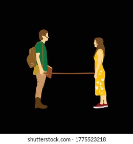 5 Feet Apart Characters Vector Simple Illustration 