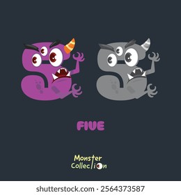 5, five, Monster Cartoon numbers, Colourful Cartoon Monster Collection with Cute and Scary Designs