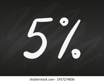 5 five percent sign on black chalkboard Simple flat vector illustration