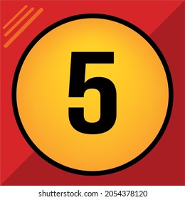 5 five. Red background. number with circle