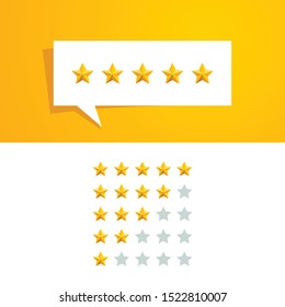 5 five Star Rating Review Vector Design Template with Gold Color and Speech Bubble for All Company Evaluation
