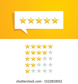 5 five Star Rating Review Vector Design Template with Gold Color and Speech Bubble for All Company Evaluation
