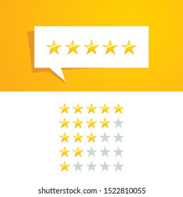 5 five Star Rating Review Vector Design Template with Gold Color and Speech Bubble for All Company Evaluation
