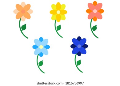 5 flower icon set with different colors