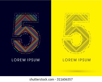 5 ,Font , colorful light movement, designed using colorful line and black and white line, graphic vector
