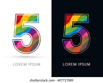 5 Font , colorful wave, designed using colorful grunge brush graphic vector