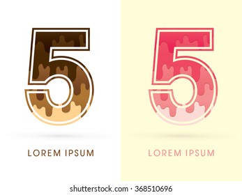 5 Font Number, Chocolate and strawberry melt graphic vector