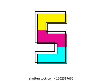 5 font number made of black frame outline shadow of font pink, blue, yellow color. Vector illustration for logo, design element, poster and more      

 

