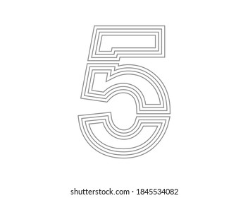 5 font number vector.  Condensed thin, Parallel stylize line letter. Thin monochrome, typography design. İsolated on white background
