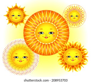 5 funny little Sun on a white background