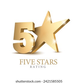 5 gold 3d star rating. Five star Symbol or emblem. vector illustration