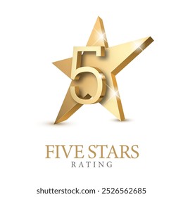 5 gold 3d star rating. Five star Symbol or emblem. vector illustration