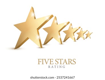 5 gold 3d star rating. Five star Symbol or emblem. vector illustration