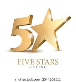 5 gold 3d star rating. Five star Symbol or emblem. vector illustration