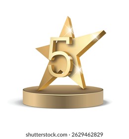 5 gold 3d star rating. Five star Symbol or emblem. vector illustration